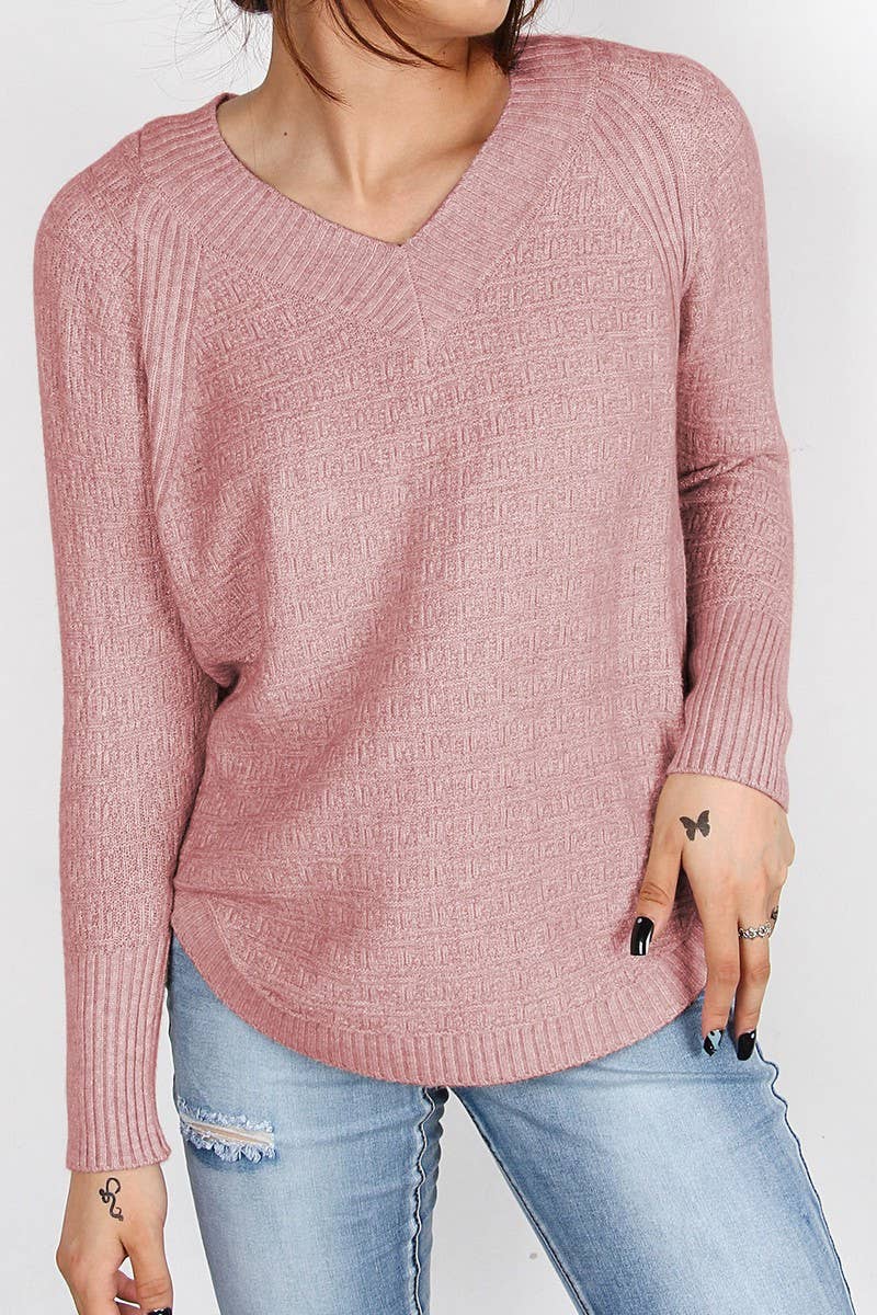 Irregular loose V-neck pullover sweater
