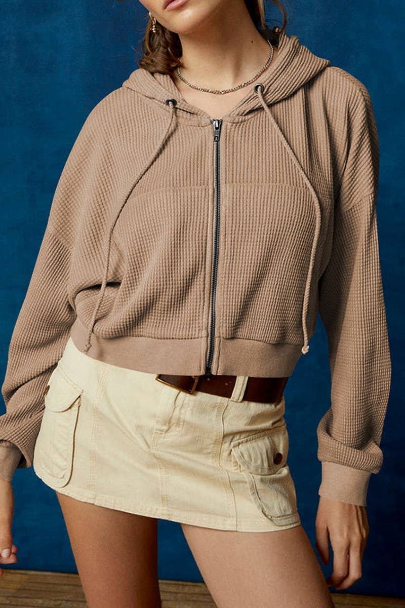 CWOCO1265_AUTUMN CASUAL SLIM HOODED ZIP-UP CARDIGAN JACKET