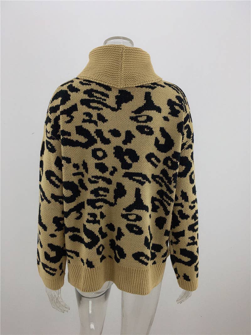 LEOPARD PRINT SWEATER LOOSE TURTLENECK SWEATER