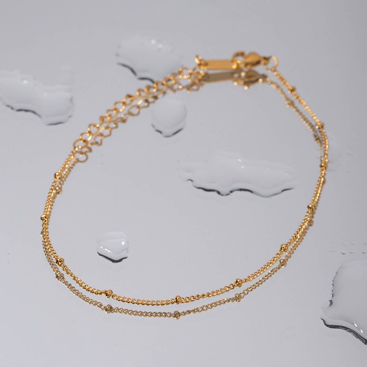 18K Gold Beaded Chain Anklet, Non-Tarnish_CWAJE4630