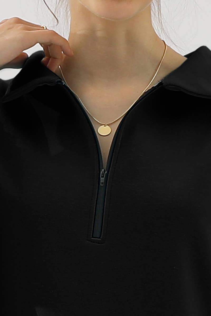 CWOHOL431_Zip Neck Lightweight Pullover Sweatshirt