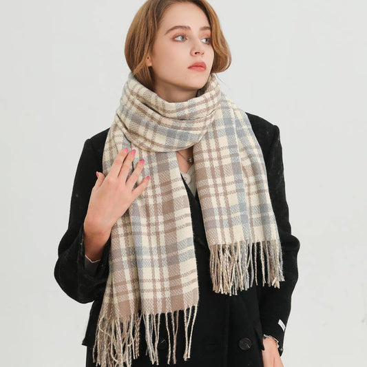Plaid Cashmere-Like Scarf with Fringe for Winter_CWASC1443