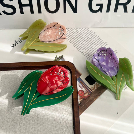 Spring Flower Acetate Claw ??Tulip Hair Clip_CWAHA5901