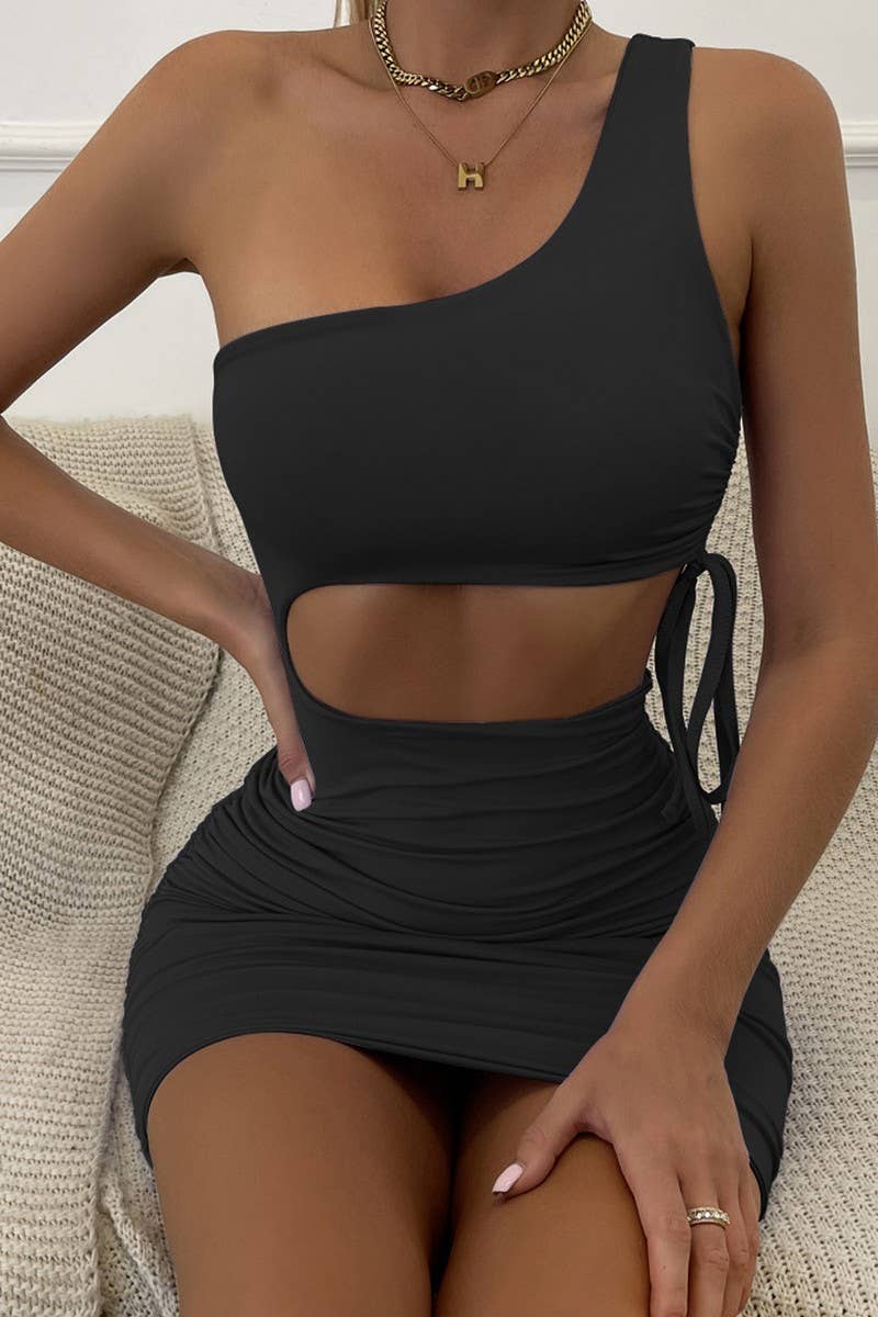 CWDSD10782_SEXY CUTOUT RUCHED BODYCON DRESS