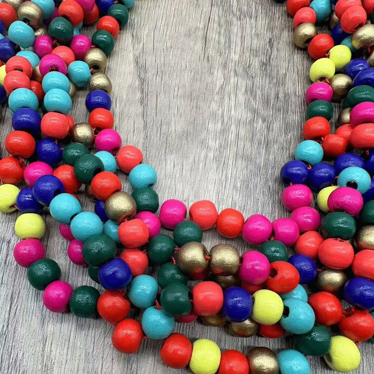 ETHNIC STYLE COLORFUL WOODEN BEADS WOVEN NECKLACE
