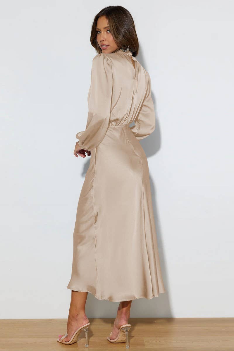 SOLID COLOR SATIN LONG SLEEVED LOOSE DRESS_CWDMD1311