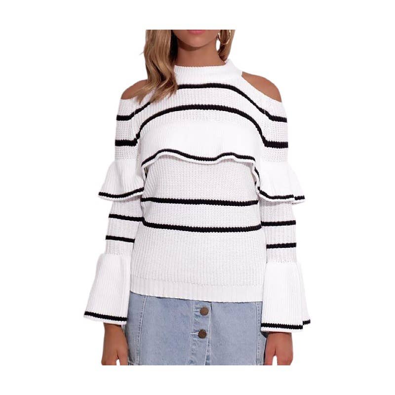 Falbala bump color stripe knitting a sweater