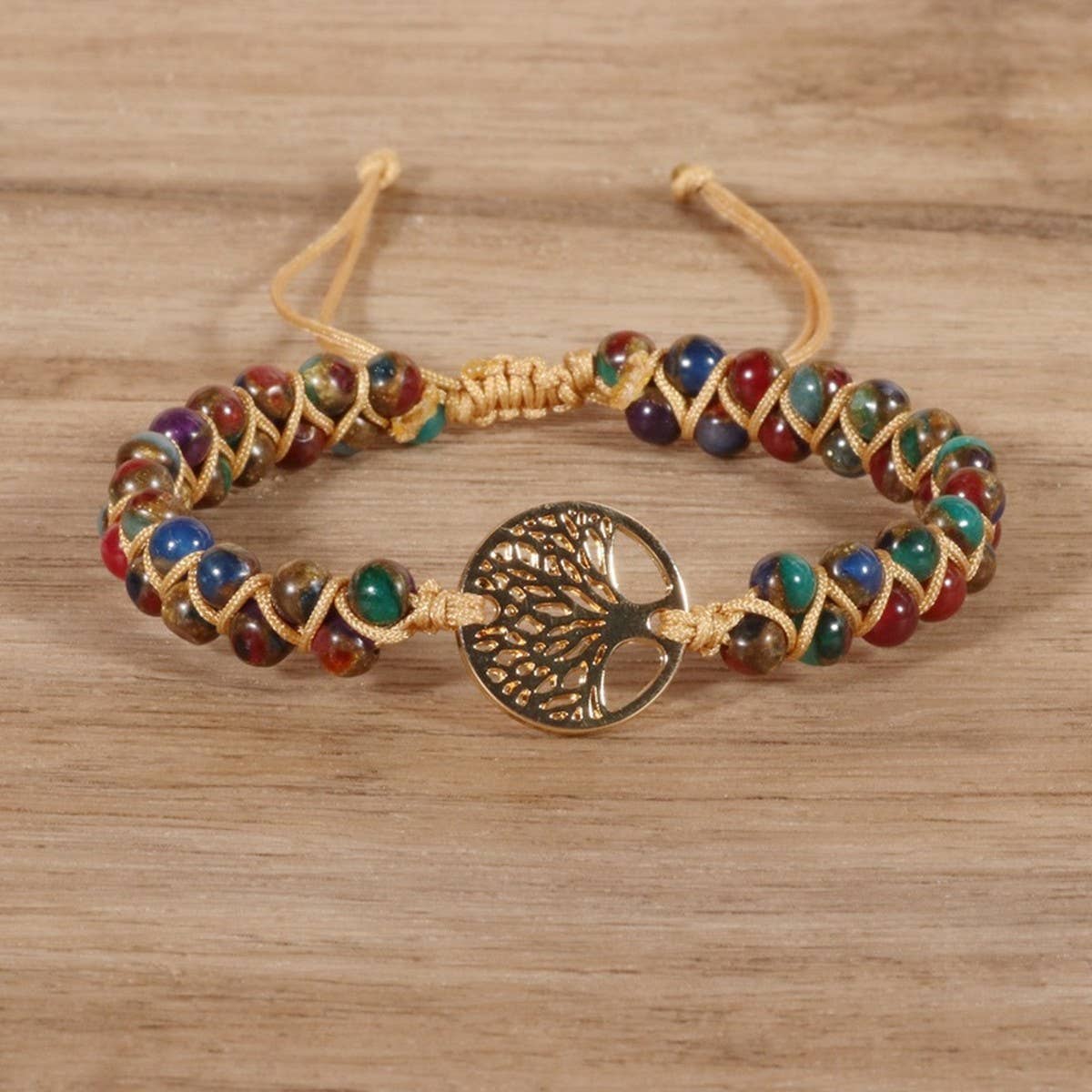 COLORED GOLD SANDSTONE TREE OF LIFE WOVEN BRACELET