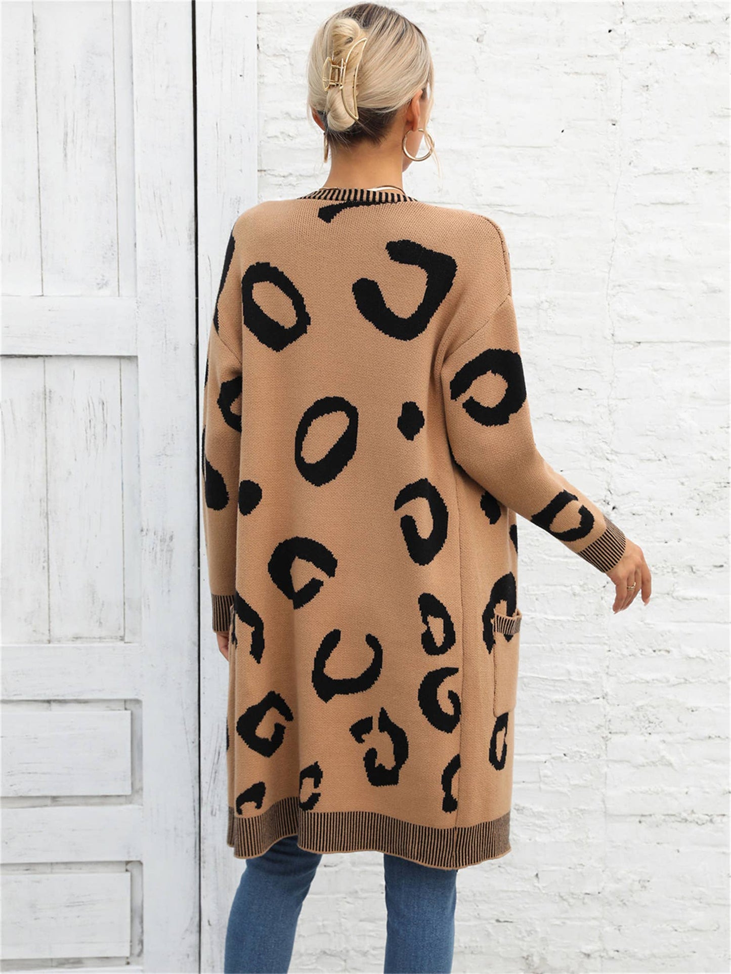 LEOPARD PRINT SWEATER LONG CARDIGAN FASHION COAT