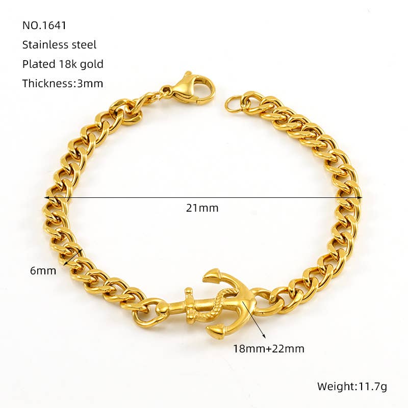 18K titanium steel bracelet Cuban chain anchor hand