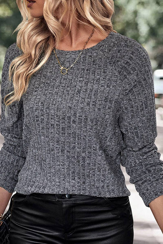 WOMEN ROUND NECK LONG SLEEVE SOLID COLOR KNIT TOP_CWOSWL1509