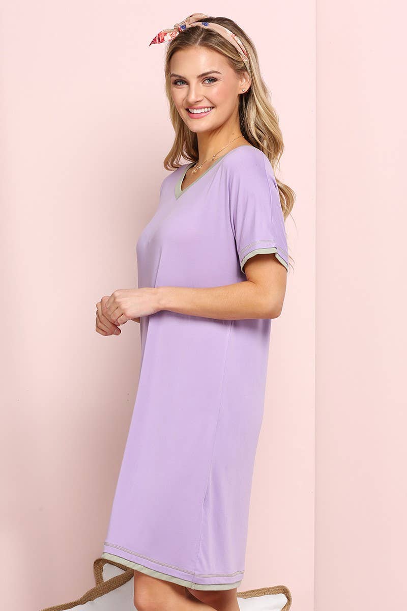 CWDSD10385_V-NECK SHORT SLEEVE SLEEPWEAR DRESS