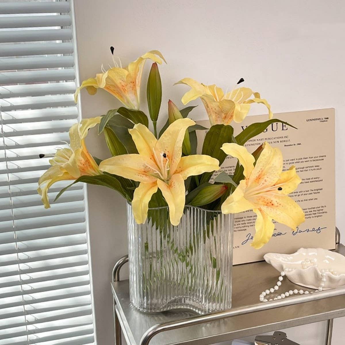Vintage Autumn Artificial Lily with Bud and Bloom
