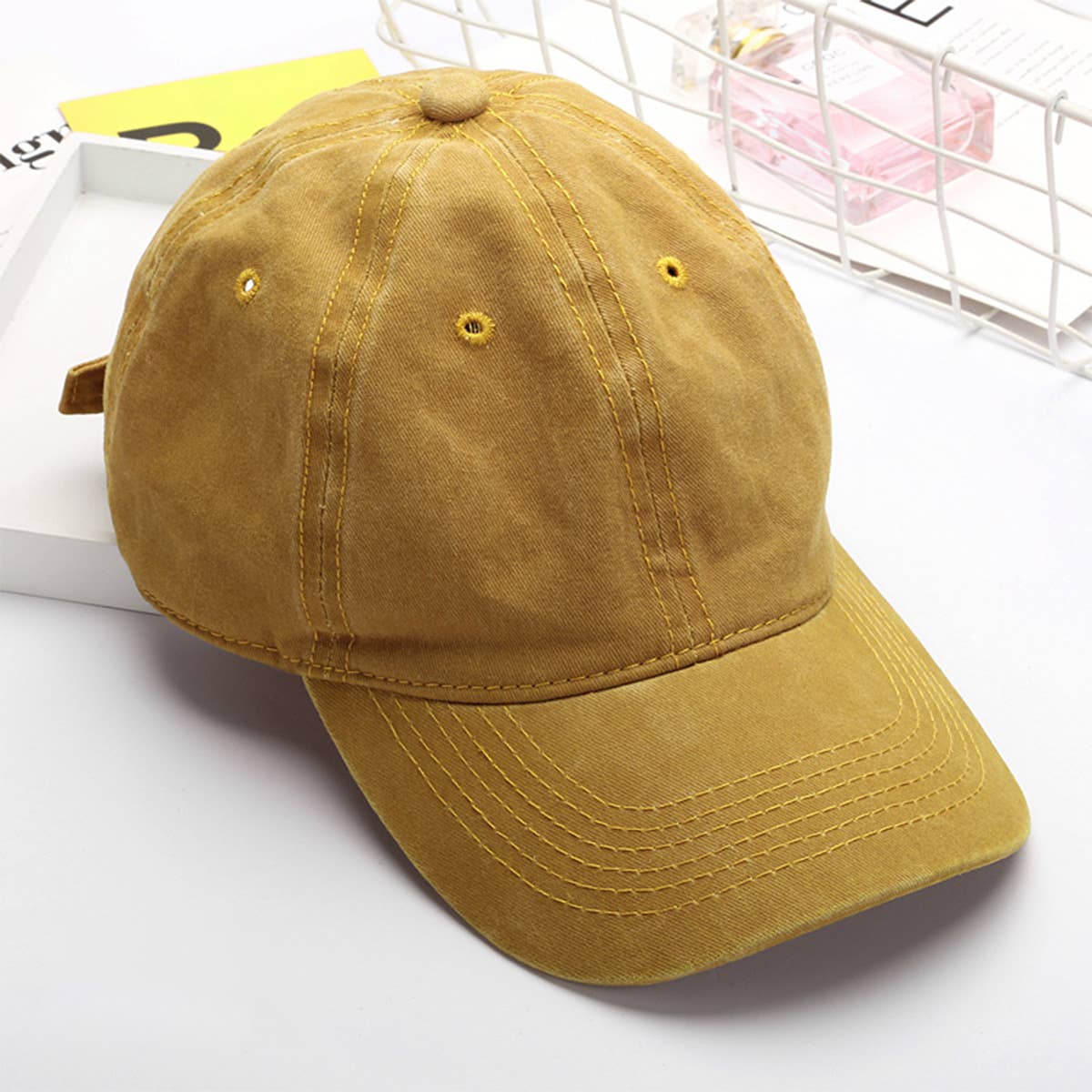 Washed Distressed Plain Cotton Baseball Cap_CWAH1854