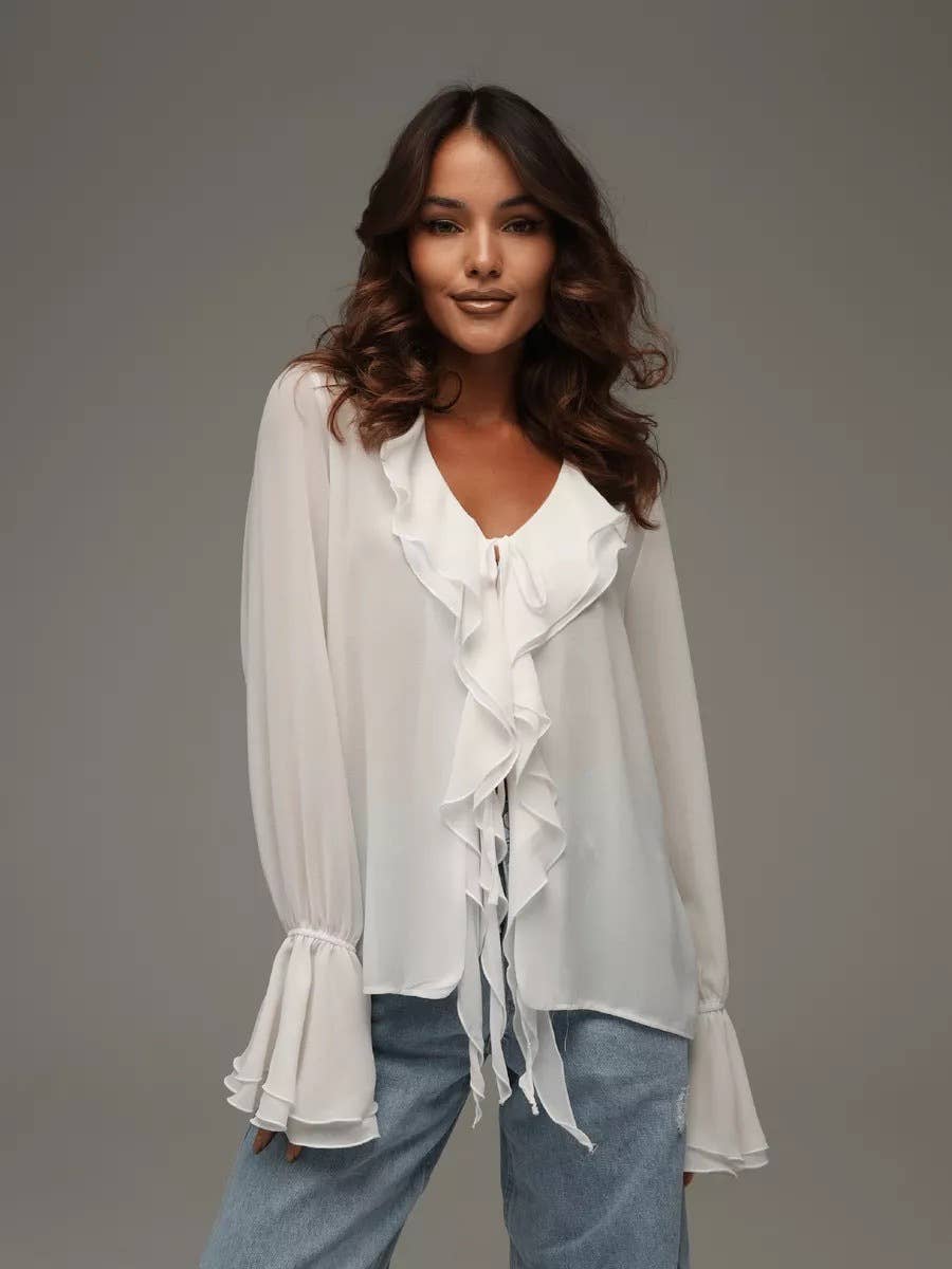 Stylish lace-up design shirt with ruffled edge
