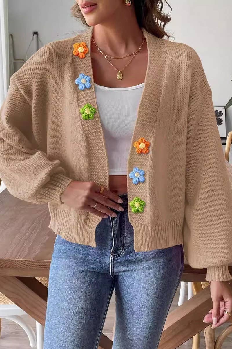 CWOSWL07383_WOMEN CROCHET PATCHWORK SHORT KNIT CARDIGAN_