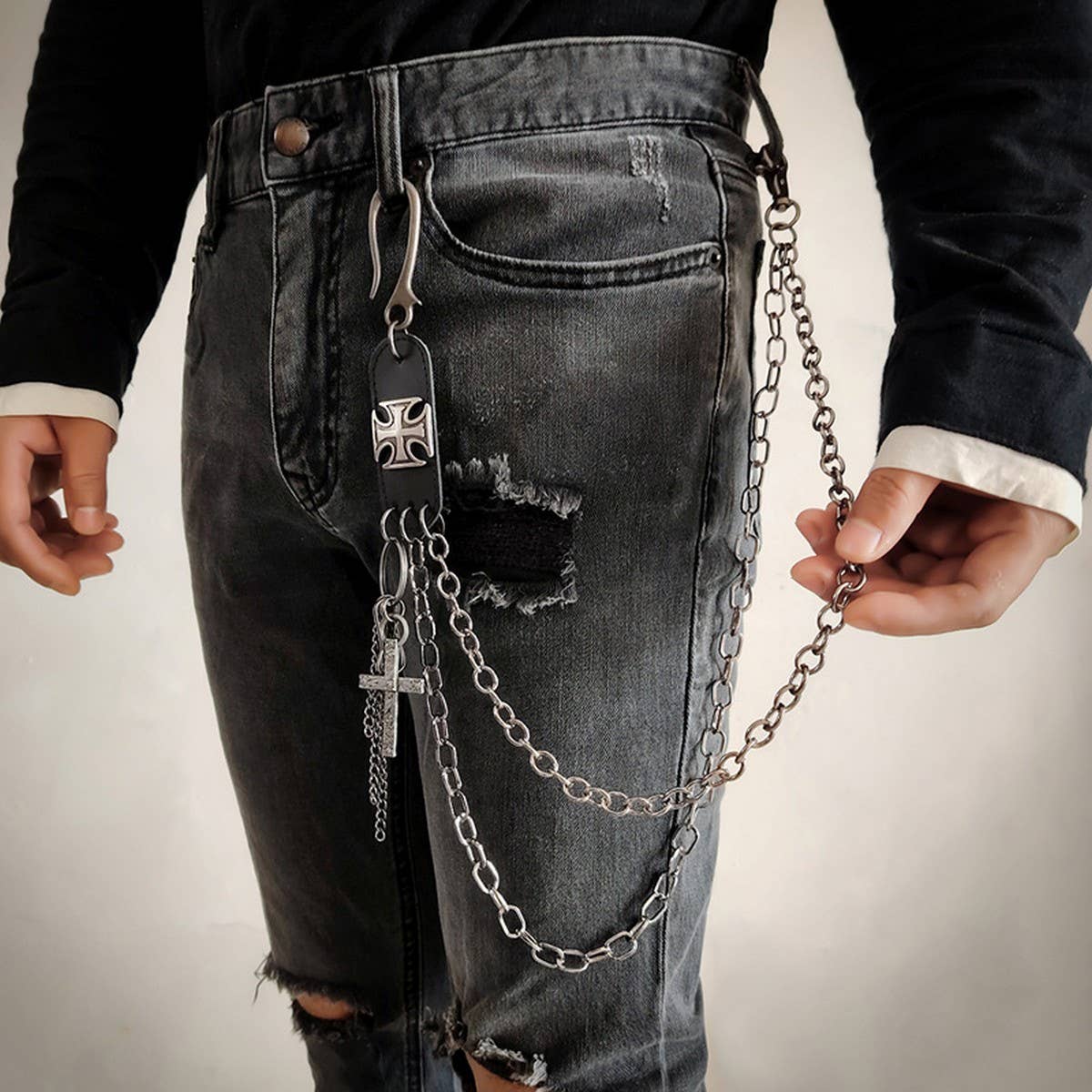 HIP-HOP RETRO CROSS PENDANT PANTS CHAIN