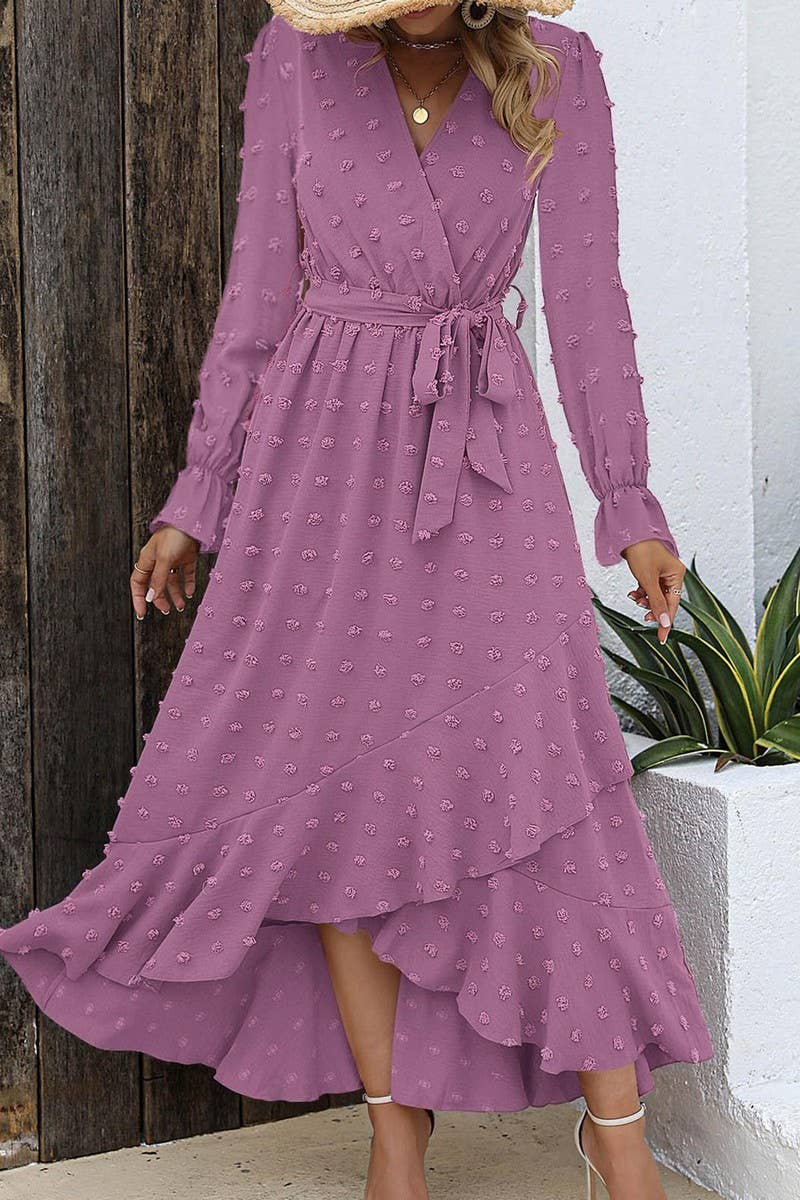 CWDMD4714_ELEGANT POLKA DOT LONG SLEEVE HIGH WAIST DRESS