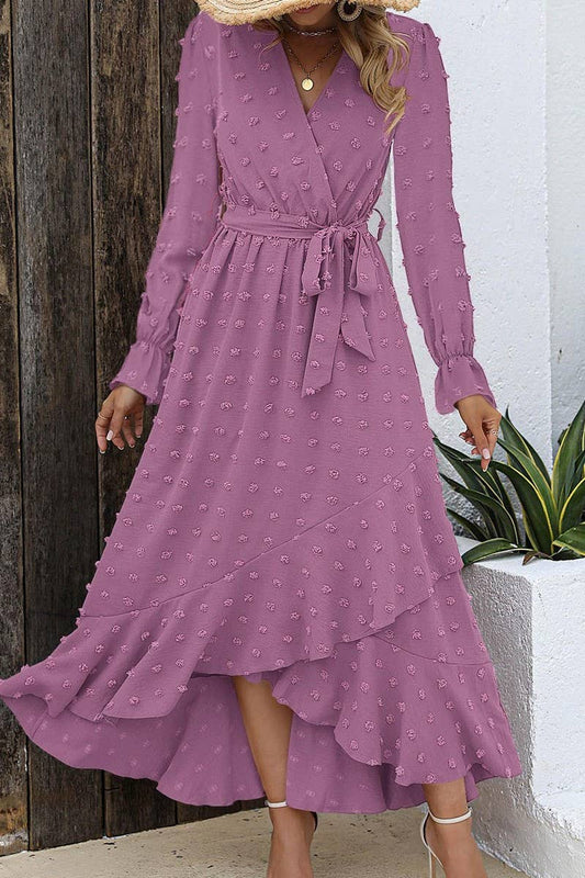 CWDMD4714_ELEGANT POLKA DOT LONG SLEEVE HIGH WAIST DRESS