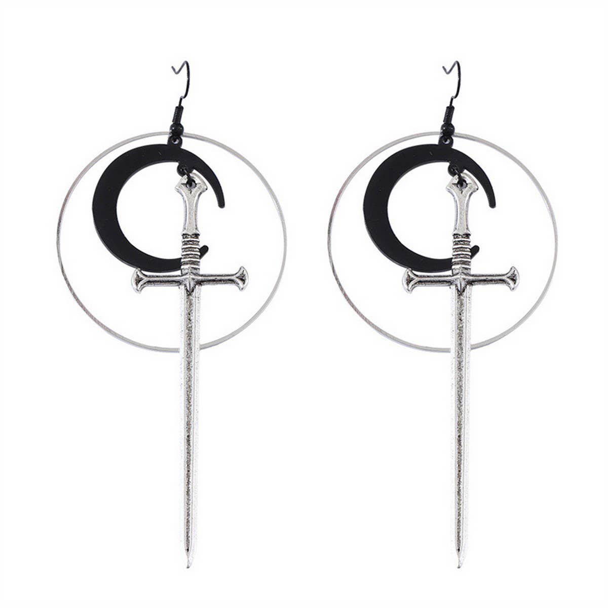 HALLOWEEN ROUND BLACK MOON SWORD EARRINGS