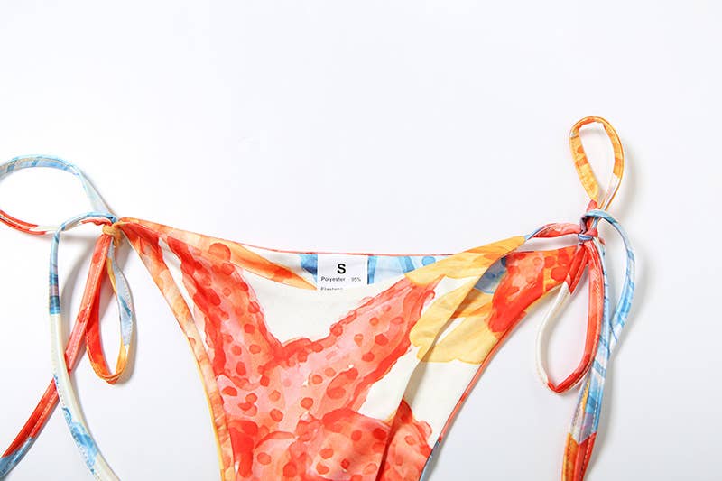 Sexy Tie Front Printed Bikini Three-Piece Set