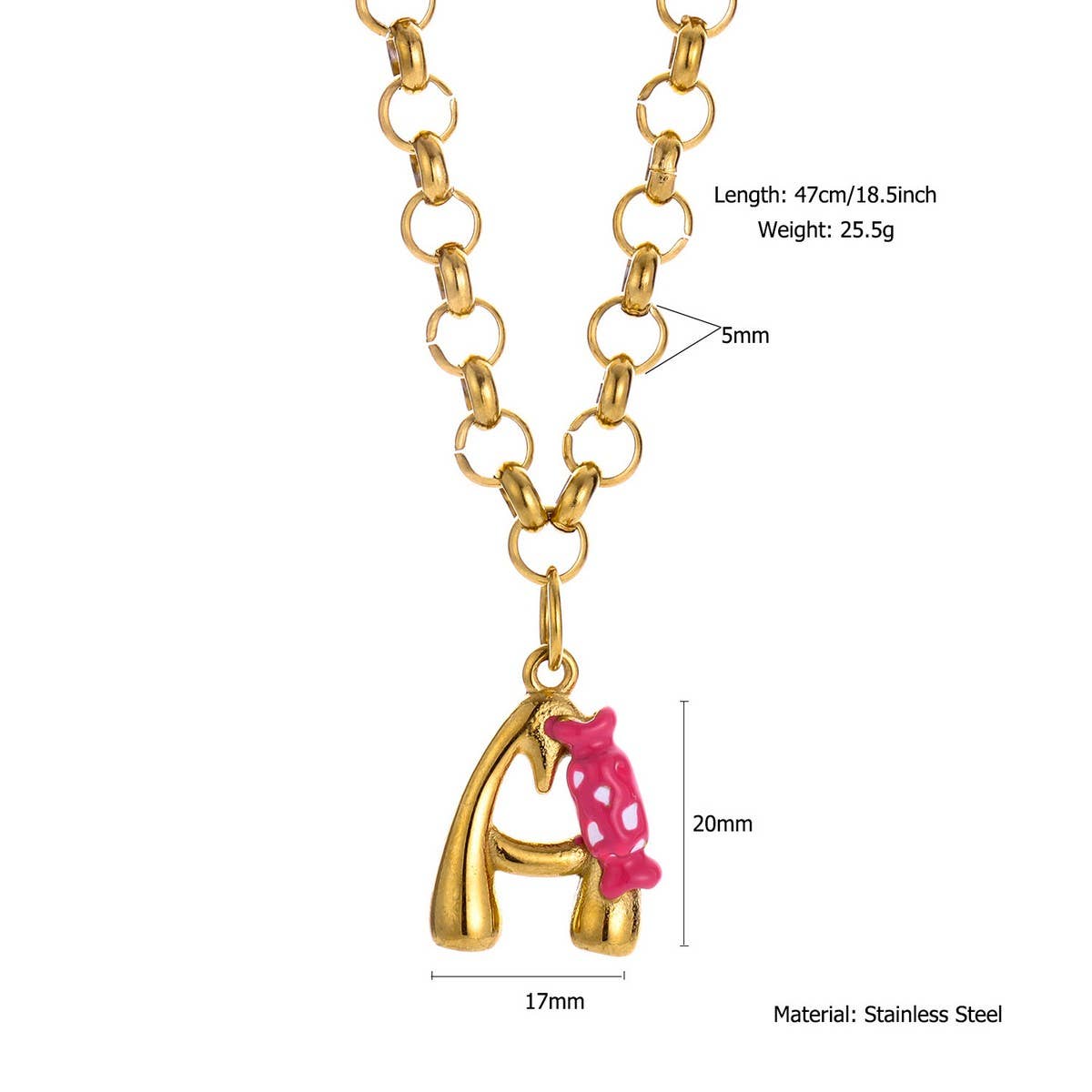 Original Stainless Steel Letter Necklace withEnamel_CWMM8836