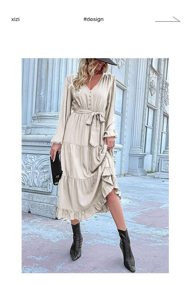 CWDMD01042_CASUAL WORK TIE WAIST LONG SLEEVE DRESS
