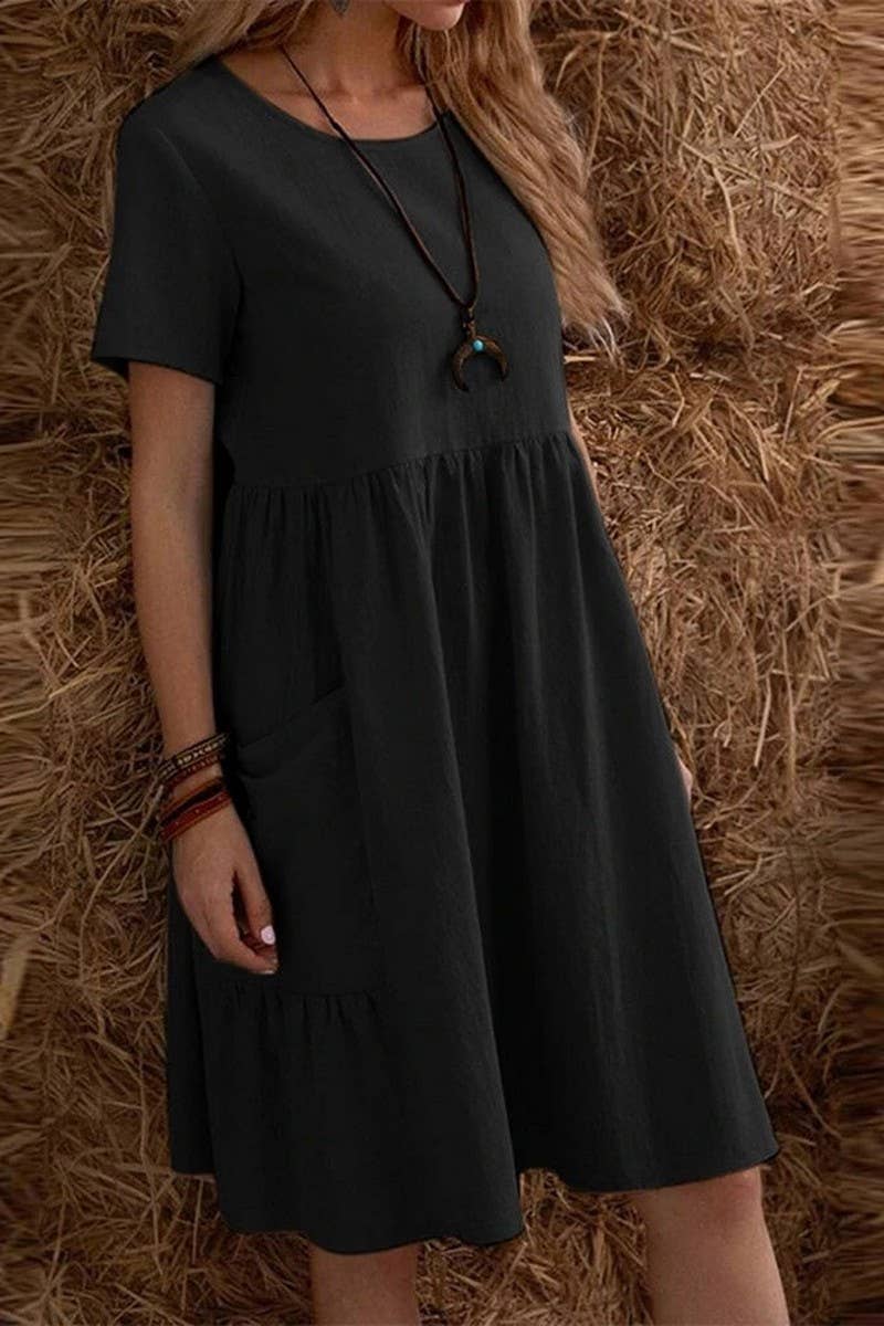 CWDSD10627_RETRO LOOSE ROUND NECK WOMEN'S DRESS