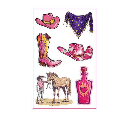 Pink Cowboy Girl Tattoos ??Waterproof Bachelorette_CWMM8383