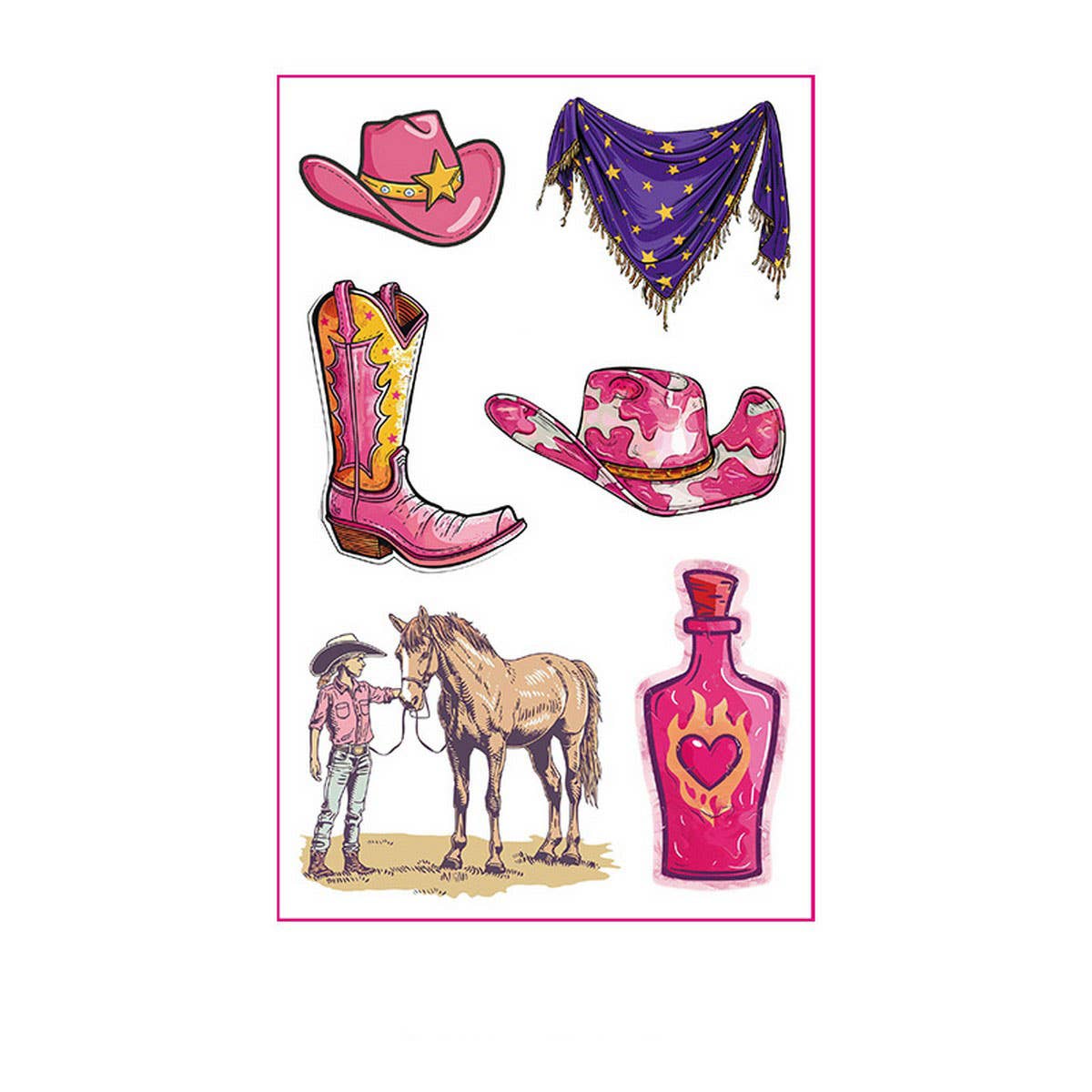 Pink Cowboy Girl Tattoos ??Waterproof Bachelorette_CWMM8383