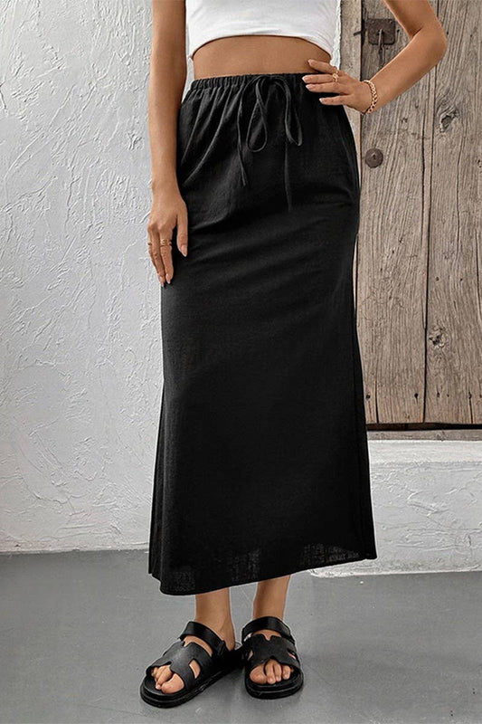 CWBLS0553_CASUAL SOLID BASIC VERSATILE MIDI SKIRT