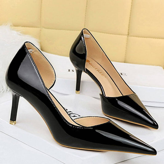 GLOSSY SHALLOW POINTED TOE SEXY HIGH HEELS