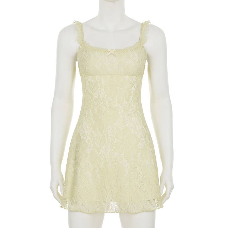 Sexy square neck slim lace A-line halter dress