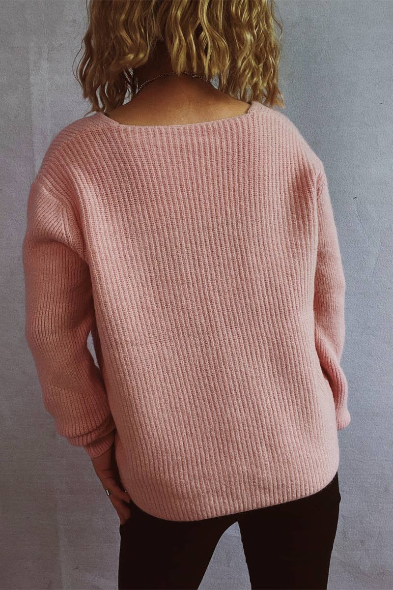 CWOCAL1145_V-NECK BUTTON-UP LONG SLEEVE CARDIGAN