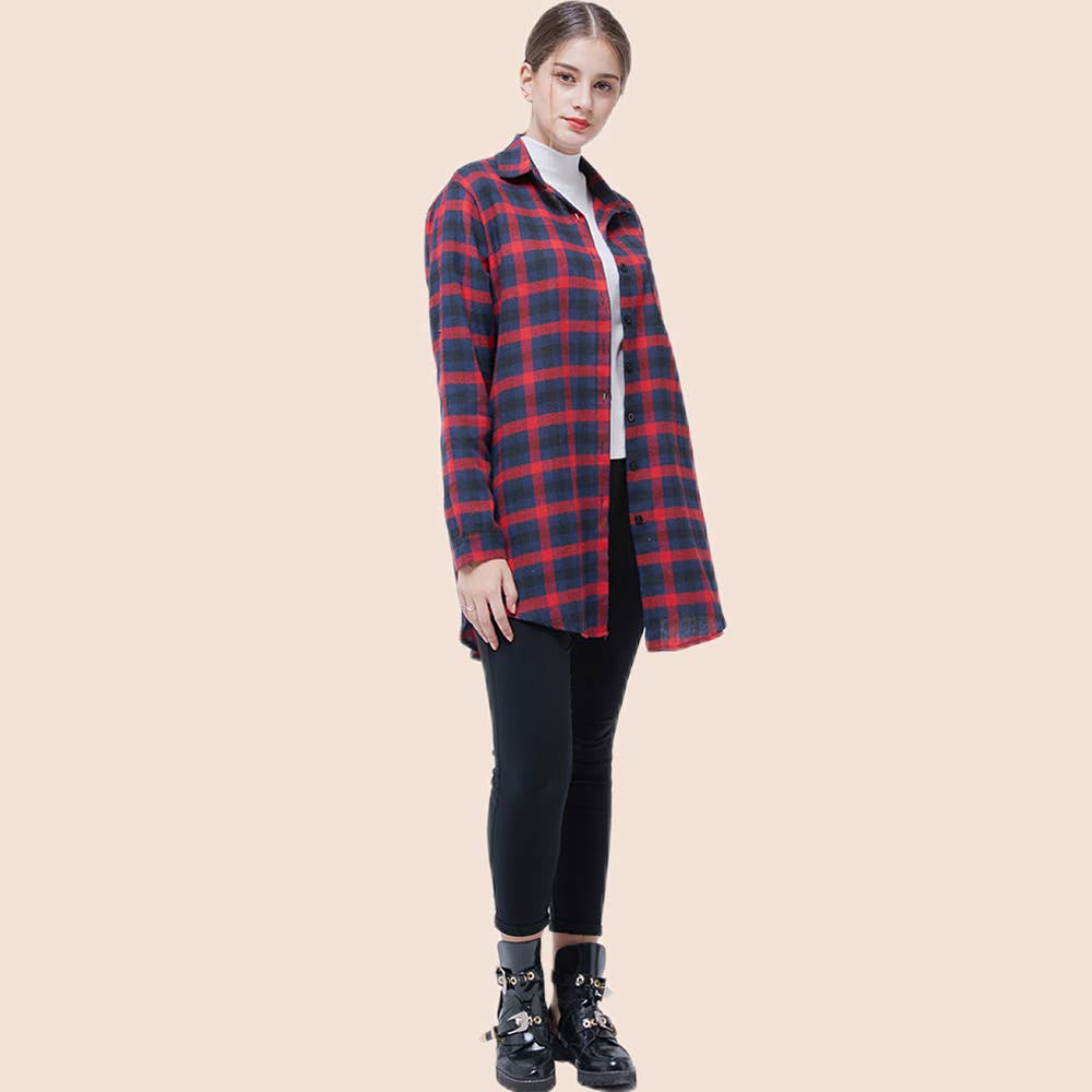LONG CASUAL PLAID SHIRT LONG SLEEVE SHIRT WOMEN