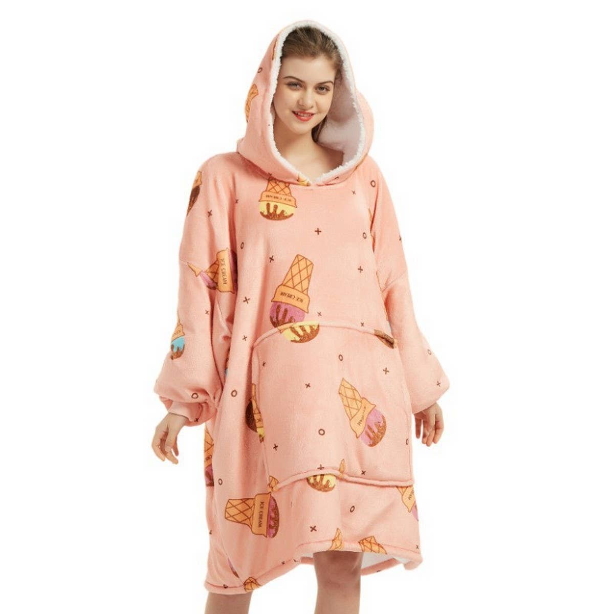 Oversized Hoodie Blanket with Cartoon Print_CWMM8984