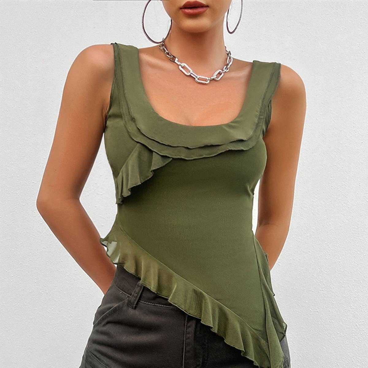 SLEEVELESS U NECK GAUZE TOP BLOUSE_CWTBLSL0207