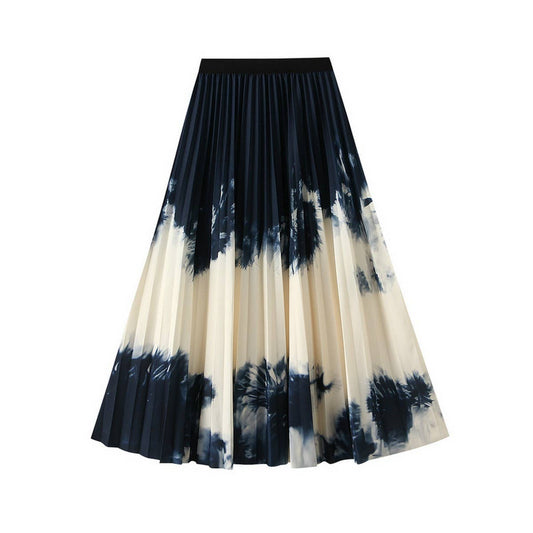 Gradient Print Pleated A-Line Flowy Midi Skirt