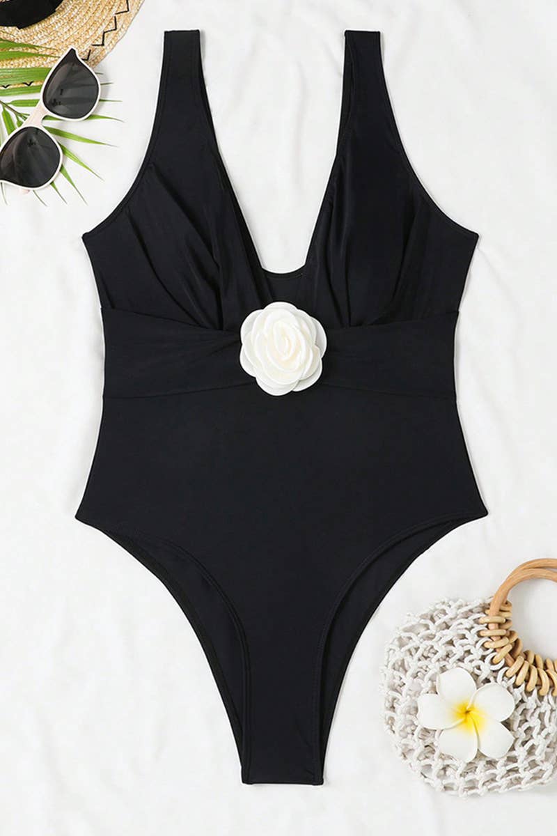 CWMW0832_ONE-PIECE SWIMSUIT TIGHT V-NECK RETRO SWIMSUIT