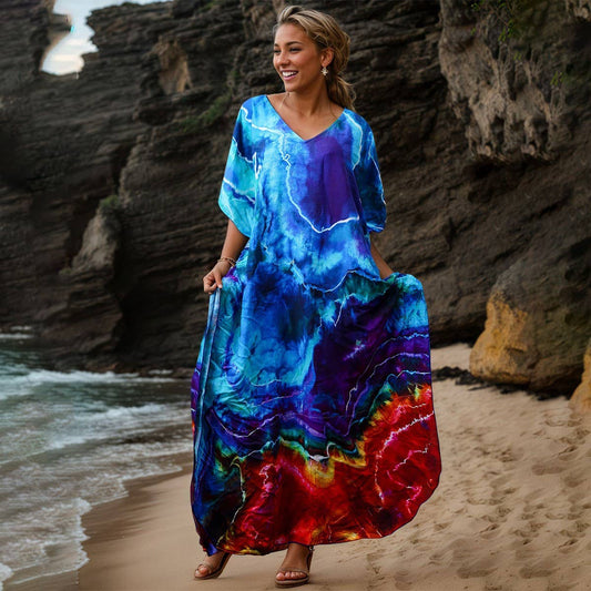 Rayon Tie-Dye Beach Kimono Cover-Up Robe_CWMM6154