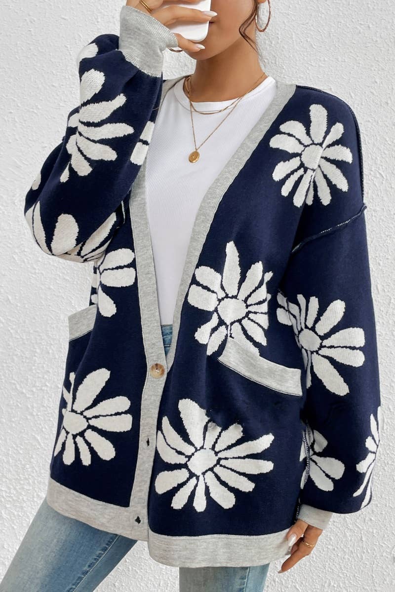 CWOCAL2121_WINTER V-NECK FLOWER LONG SLEEVE CARDIGAN