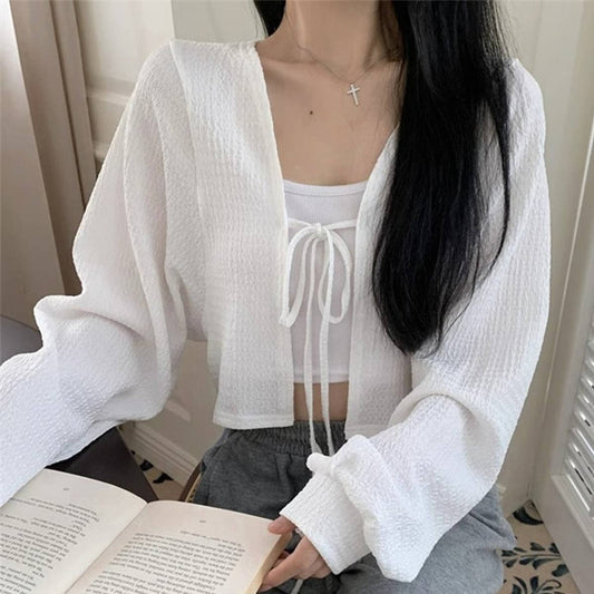 Sheer Puff Sleeve Crop Sun Shirt