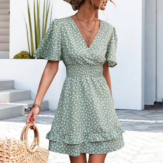 V-NECK DRESS WITH PINCHED SLEEVES