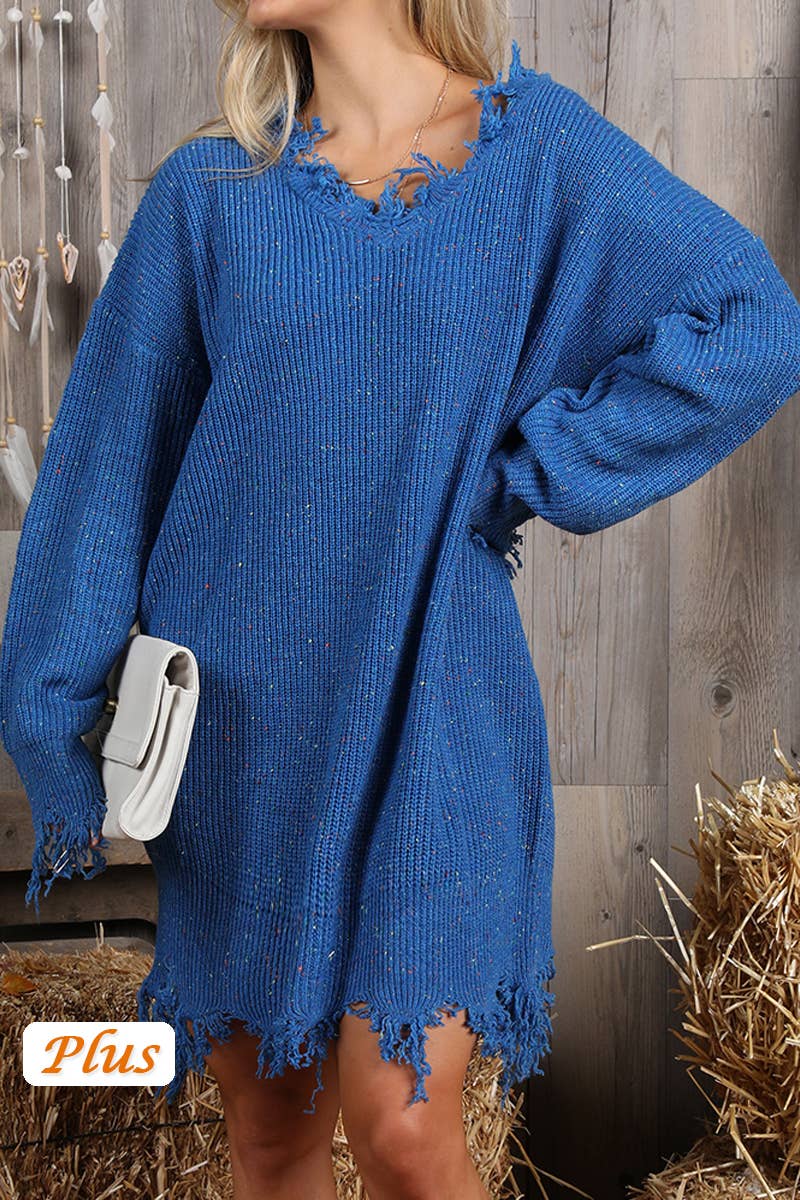 CWDSD10363_INPLUS SOFT TWO TONE DISTRESSED HEM SWEATER DRESS
