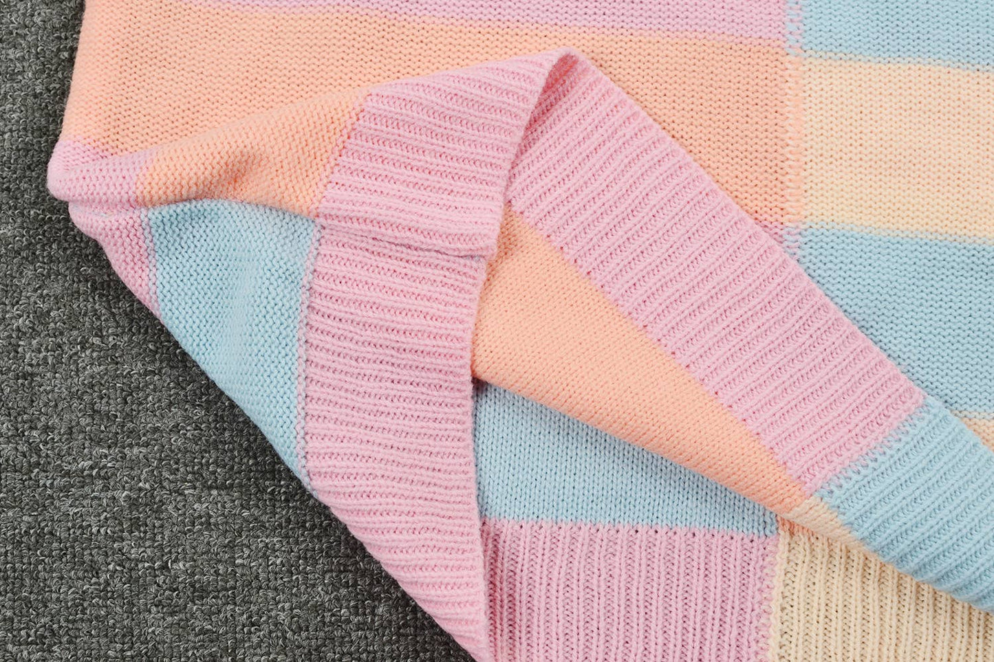 STRIPED CONTRA COLOR CREW NECK SWEATER PULLOVER