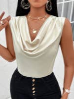 Sexy swing neck tank top sleeveless satin Top
