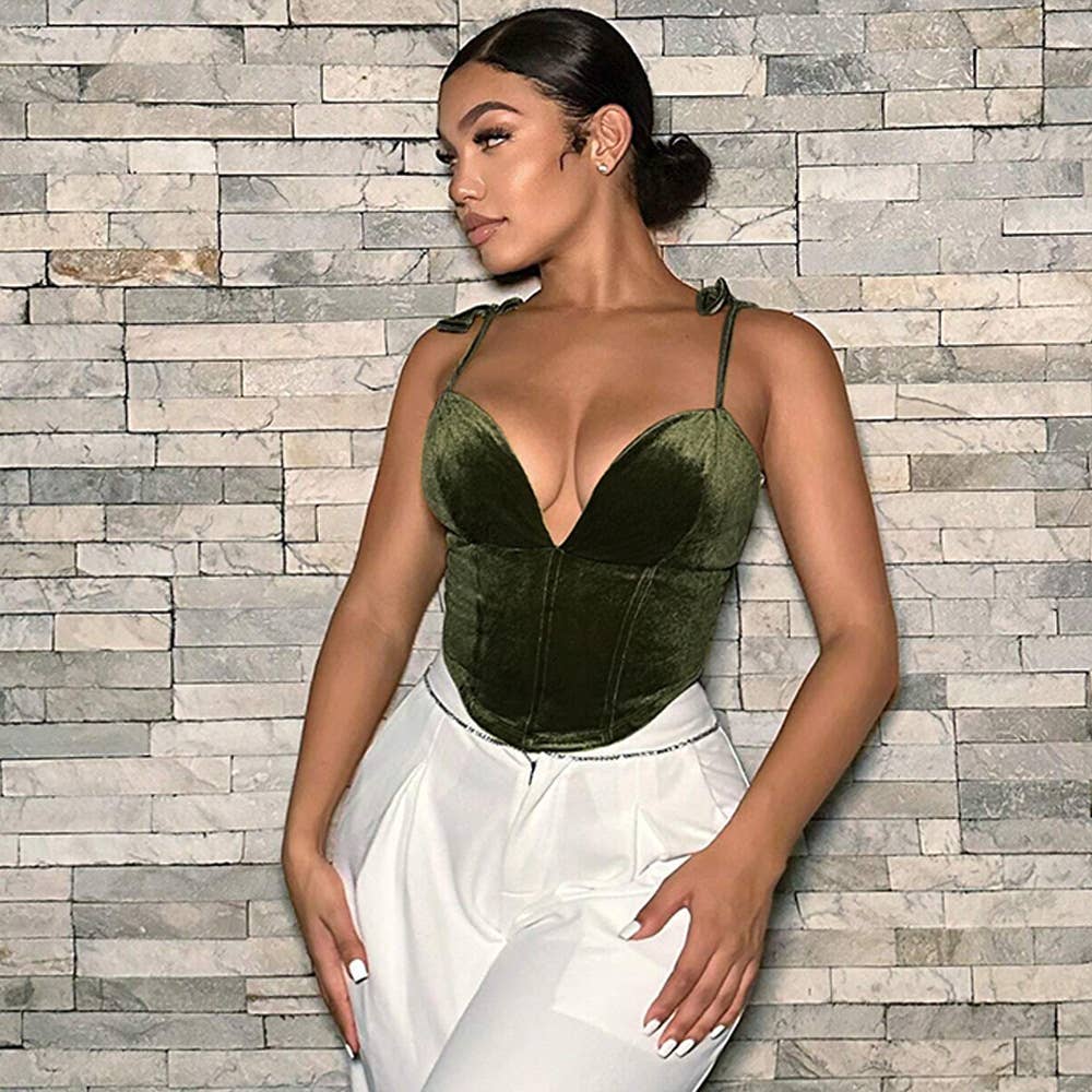 SEXY V-NECK SLIM-FIT ASYMMETRICAL VELVET CAMISOLE