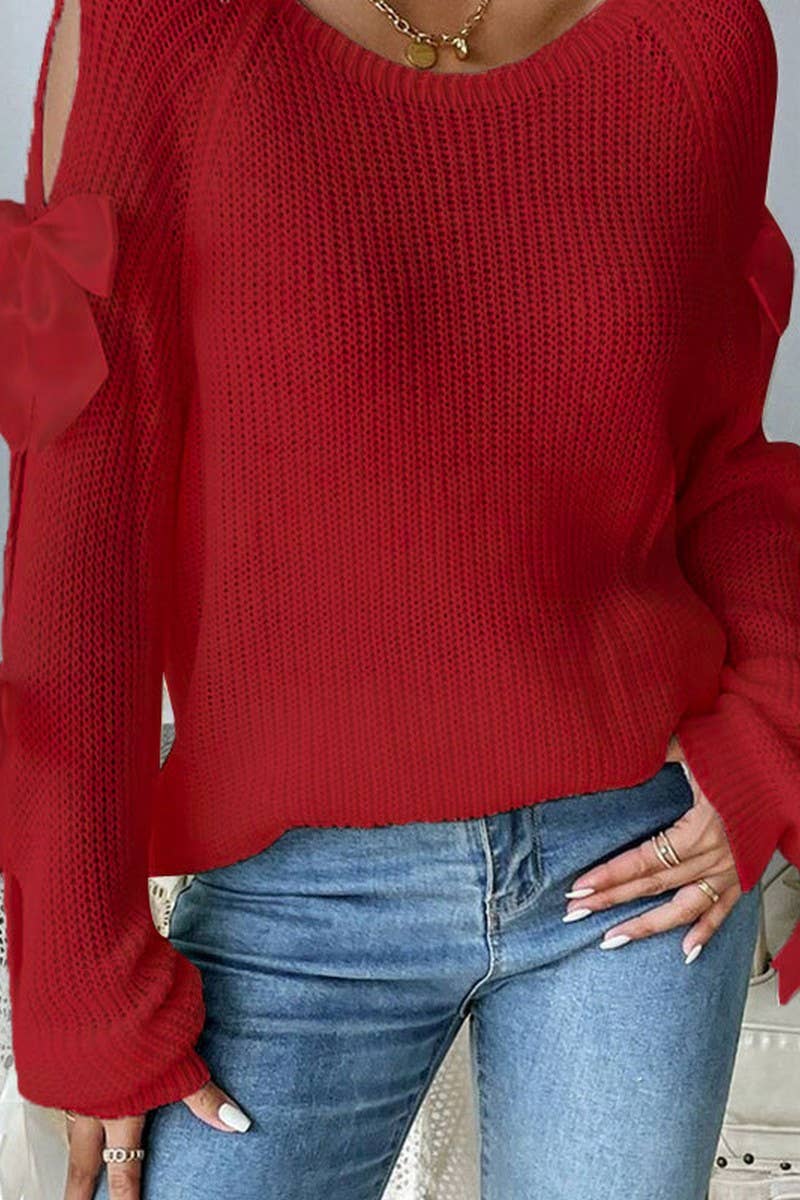 CWOSWL07301_FRENCH STYLE CREWNECK BOW KNIT PULLOVER SWEATER
