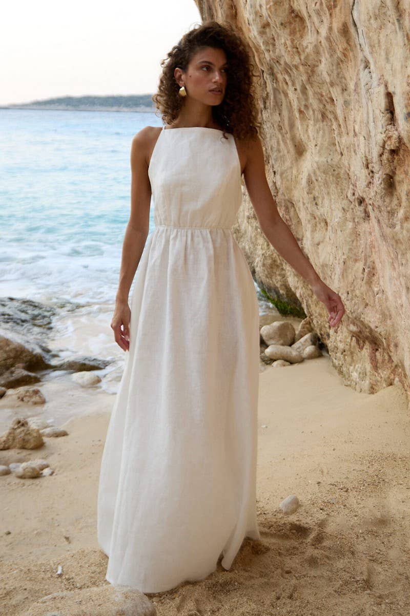 CWDMD5258_COTTON BACKLESS TIE-STRAP MAXI DRESS