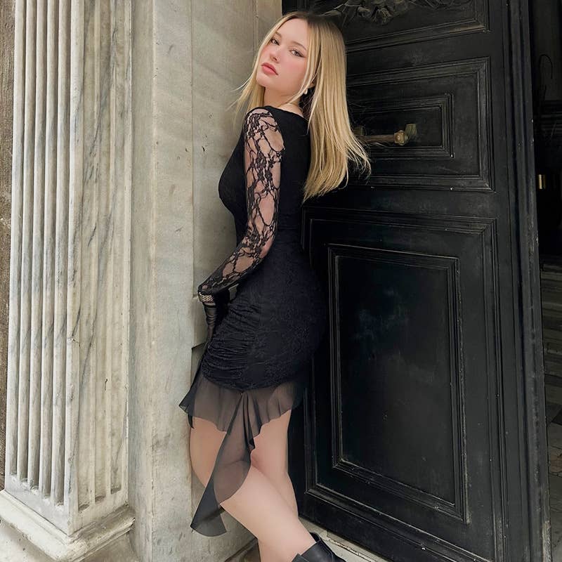 Glamorous Slim Lace Streamer Dress With Hip Wrap